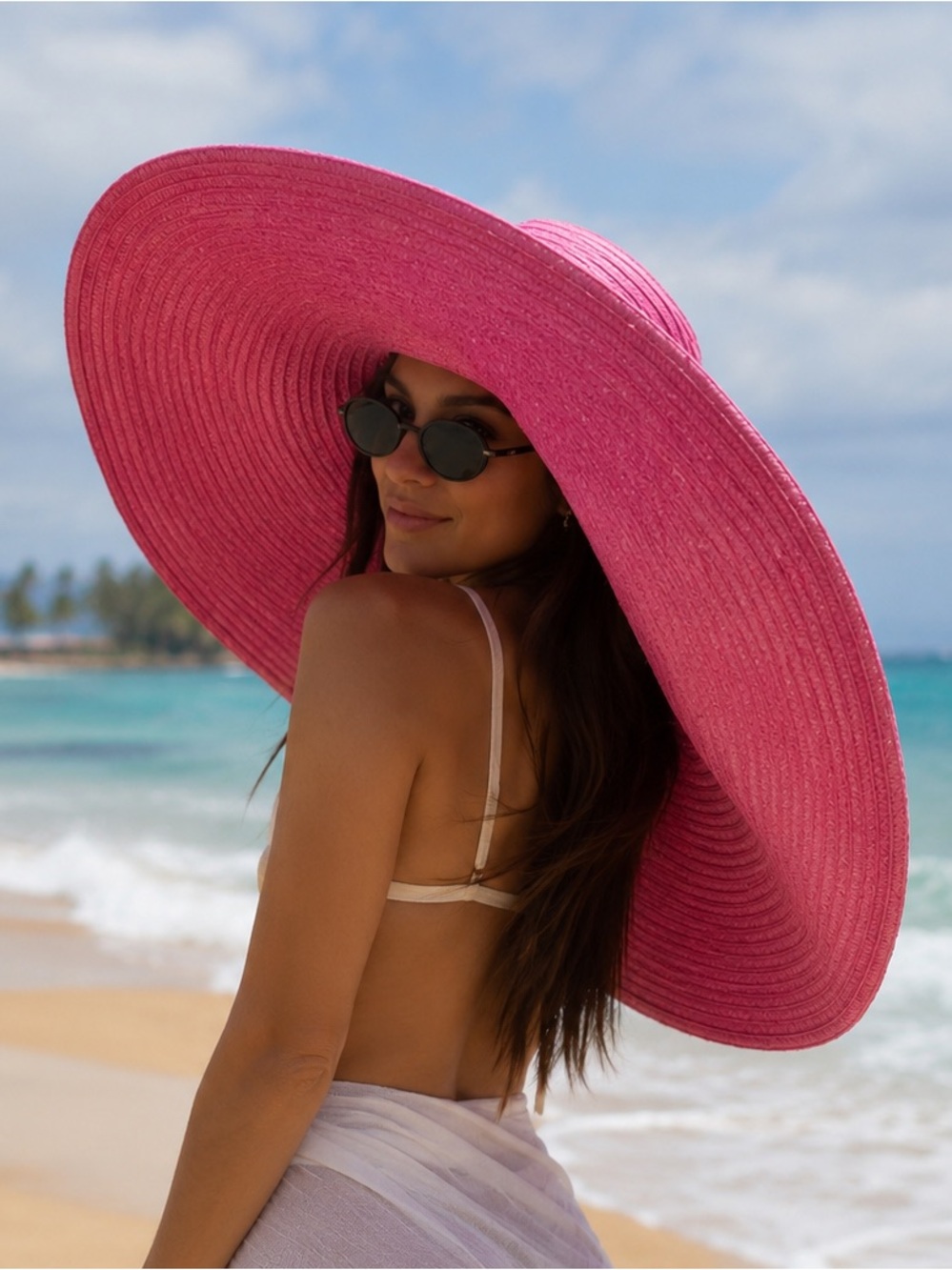 Oversized Wide-Brim Straw Sun Hat - Pink